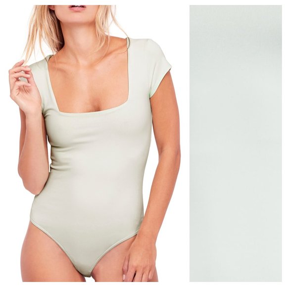 Free People Tops - NWT Free People Mint Sage Square Neck Bodysuit